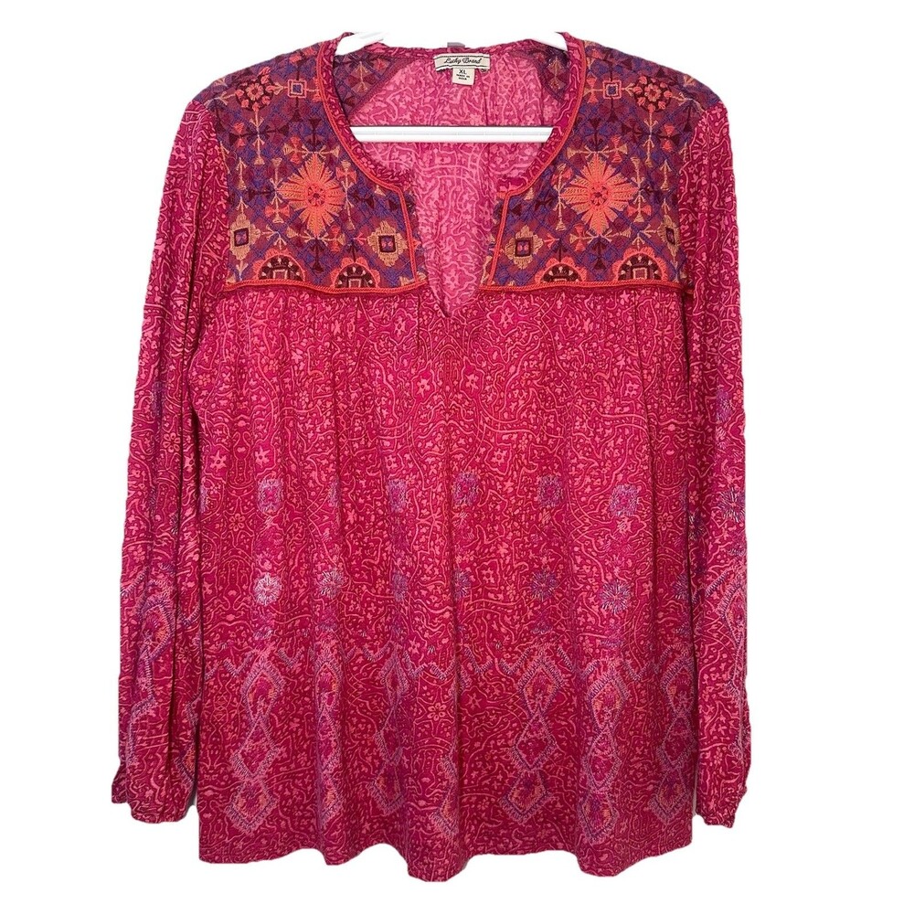 Lucky Brand Fuchsia & Purple Printed Boho Blouse